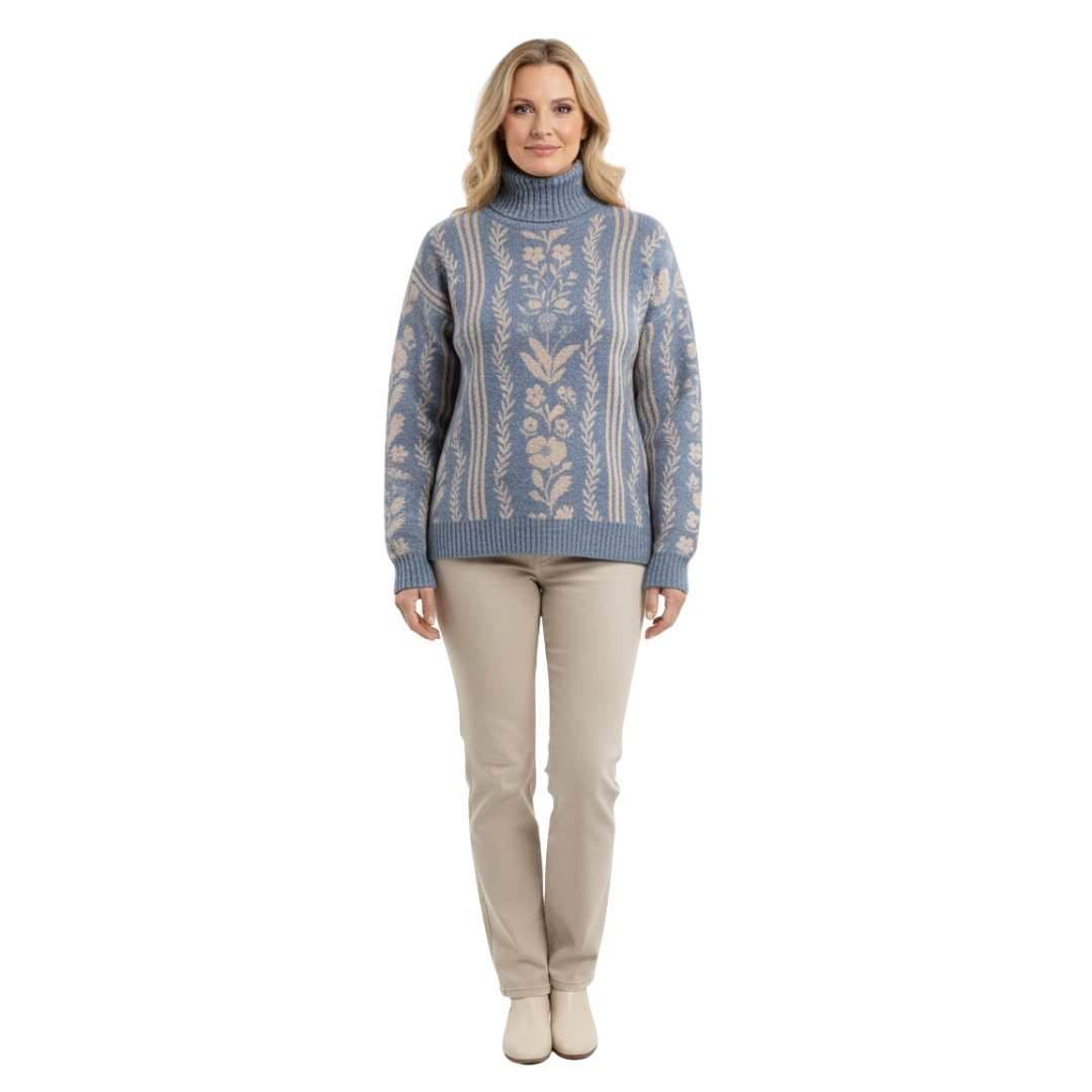 Grace | Winter Floral Knit Turtleneck